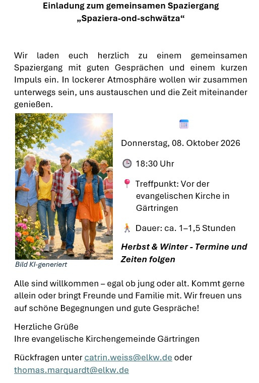 spaziera ond schwätza am 8 Oktober
